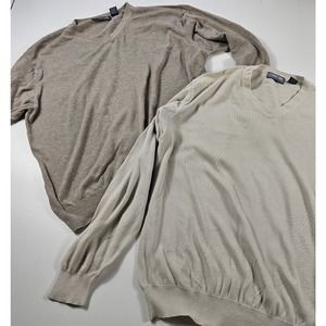 Lot of 2 size large v neck pullover sweater beige proffesional career casual -